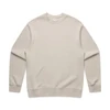 A cream-coloured jumper with long sleeves and a crew neckline, featuring a brand logo.