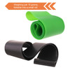 A green and black latex-free TPE fitness resistance band, rolled into a compact shape for easy storage.