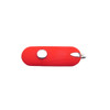 A red Aster Flash Drive with a sleek design and a silver clip for attachment. It features a logo on the side.