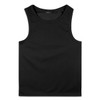 A black men's sports tank top with a smooth texture and a logo on the label.