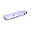 A silver O-ring flash drive with a sleek design and a circular attachment loop. It features a logo on the surface.