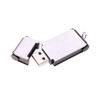 A silver and black flash drive with a removable cap and an attached keyring.