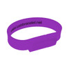 A purple rectangular silicone wristband flash drive with a clasp, featuring a logo.