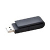 A black clip flash drive with a USB connector attached, featuring a simple and sleek design.