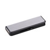 A sleek silver and black flash drive with a metallic finish and a slide mechanism for easy use.