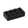 A black brick-shaped flash drive with six circular protrusions on the top. It has a logo on one side.