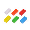 A set of six brick-shaped flash drives in white, yellow, green, blue, red, and orange, featuring a logo on each.