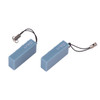 A blue brick-shaped flash drive with a lanyard attachment, featuring a logo on the side.