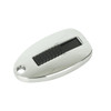 A shiny silver flash drive with a black sliding mechanism and a keychain hole for attachment.