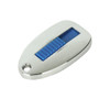 A silver sliding epoxy doming flash drive with a blue accent, featuring a small logo.