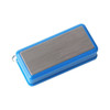 A blue and silver 360 degree rotating flash drive featuring a metallic surface and a loop for attachment.