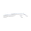 A silver bottle opener with a flash drive compartment, featuring a sleek, modern design and a logo on its surface.