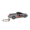 A custom USB flash drive shaped like a grey utility vehicle, featuring a keychain attachment and a logo.