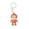A custom USB in the shape of a cartoon monkey, brown with a keychain attachment, featuring a logo on its shirt.