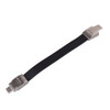 A black leather bracelet flash drive with silver metal ends, also featuring a logo.