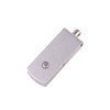 A silver Puller Swivel Flash Drive with a sleek design and a circular button on one side.