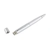 A silver metal pen flash drive with a removable cap, featuring a clip for easy attachment.