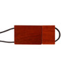 A wooden string flash drive in rich brown tones, featuring a simple rectangular design and a cord for attachment.