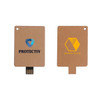 A brown eco-friendly flash drive with a USB connector, featuring logos on both sides.