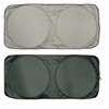 A solar car sun shade featuring two circular sections in gray and dark green with an enclosing border.