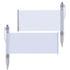 A plastic pen with a clear banner area for customization, featuring a white body and transparent grip.