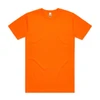 An orange work t-shirt featuring a logo, designed for safety and visibility.