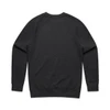 A dark grey jumper with long sleeves and a round neckline, featuring a plain back and no visible graphics.