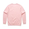 A pink jumper featuring a simple design with a crew neck and long sleeves, showcasing a back view.