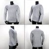 A grey long-sleeved t-shirt displayed from multiple angles on a mannequin. It features a branding logo.