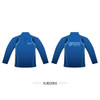 A blue polo shirt featuring long sleeves and a logo on the back. The shirt has a stylish design and mesh details.