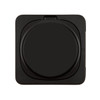 A wireless charger in black, featuring a circular charging surface and a sleek, minimalist design.
