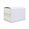 A white box with icons representing features, designed for a wireless charger. The box has a simple and clean design.