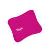 A pink laptop bag with multiple pouches and a logo, featuring a sleek, modern design.