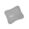 A grey laptop bag with multiple pockets and a logo, featuring a smooth, rounded design.