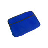A blue laptop bag with a zip closure and black trim, featuring two zippered compartments.