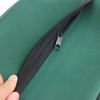 A green laptop bag featuring a smooth zipper, showcasing a close-up of the zipper area.