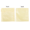 A reusable food pouch in yellow with white polka dots and a Velcro closure, featuring front and back views.