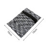 A grey and black patterned mini wallet with a zipper, measuring 10cm by 15cm. It features a logo.