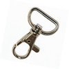 A silver metal swivel clasp featuring a rectangular loop and a trigger snap.