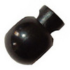A length adjuster bead in black, featuring a rounded shape and a small opening for attachment.