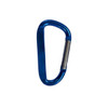 A blue 8cm carabiner with a metallic clip, featuring a simple design. It has a logo on the surface.
