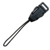 A black detachable phone holder with a looped attachment strap, featuring a textured finish.