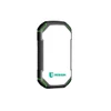 A rugged, black and green outdoor power bank with a white surface and a logo. Suitable for charging devices.