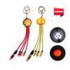 Custom shape light-up charging cables in red and yellow with keyring attachments, featuring various fun designs.