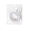 A white polyester lanyard charging cable packaged in a clear plastic bag with a silver clip and a logo.