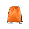 An orange polyester drawstring bag with black cords, featuring a simple design and no visible branding.