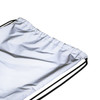 A reflective drawstring bag in silver with black drawstrings, featuring a simple design and no visible logos.
