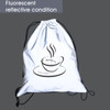 A fluorescent reflective drawstring bag with a coffee cup design in black on a light background.