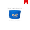 A blue silicone band featuring a logo, designed for use with a product upgrade option.