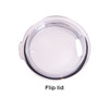 A clear flip lid designed for use with drinkware, featuring a handle and opening for sipping.